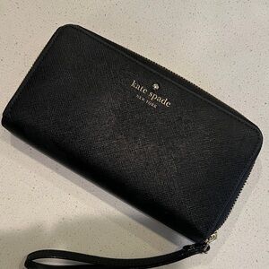 Kate Spade Black Saffiano Leather Zip Around Wallet with Wrist Strap